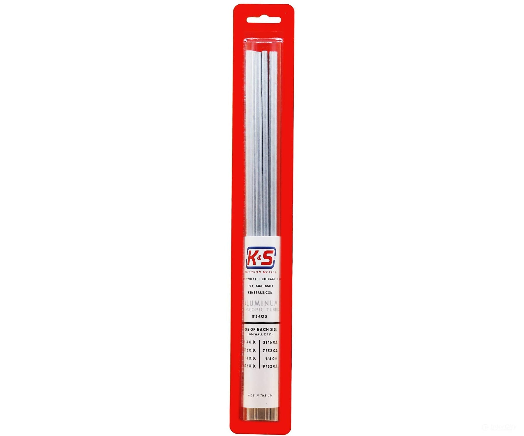 K&S Metals 3403 Alumi. Telesopic Tubing (.014 Wall X 12) 8Pcs (1/16 - 9/32 O.d.) Brass & Metal