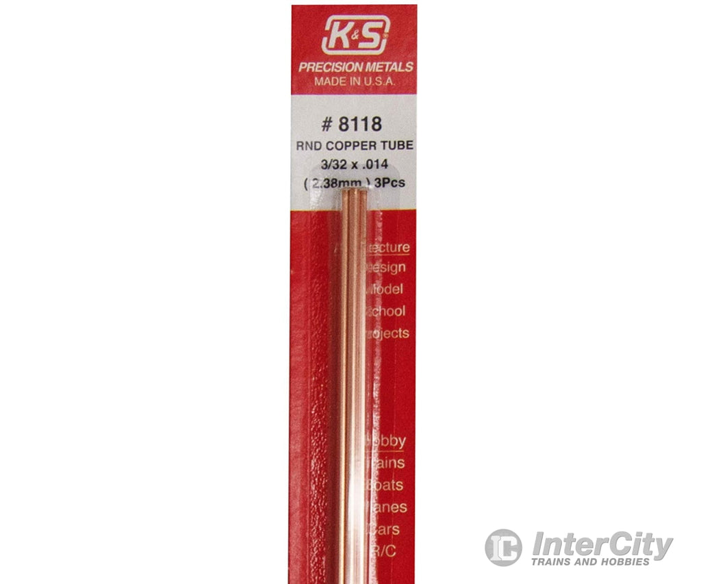 K&S Metals 8118 3/32 Od Copper Tube (3Pcs/Card) Brass & Metal