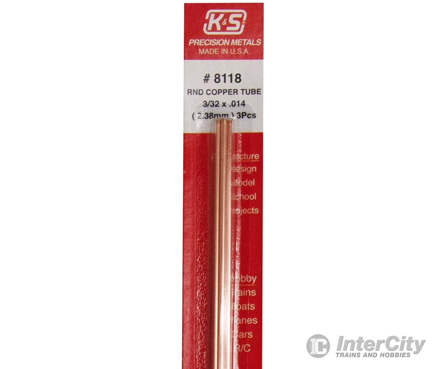 K&S Metals 8118 3/32 Od Copper Tube (3Pcs/Card) Brass & Metal