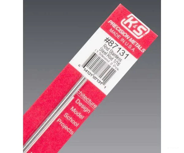 K&S Metals 87131 1/16 Round Stainless Rod (2/Card) Brass & Metal