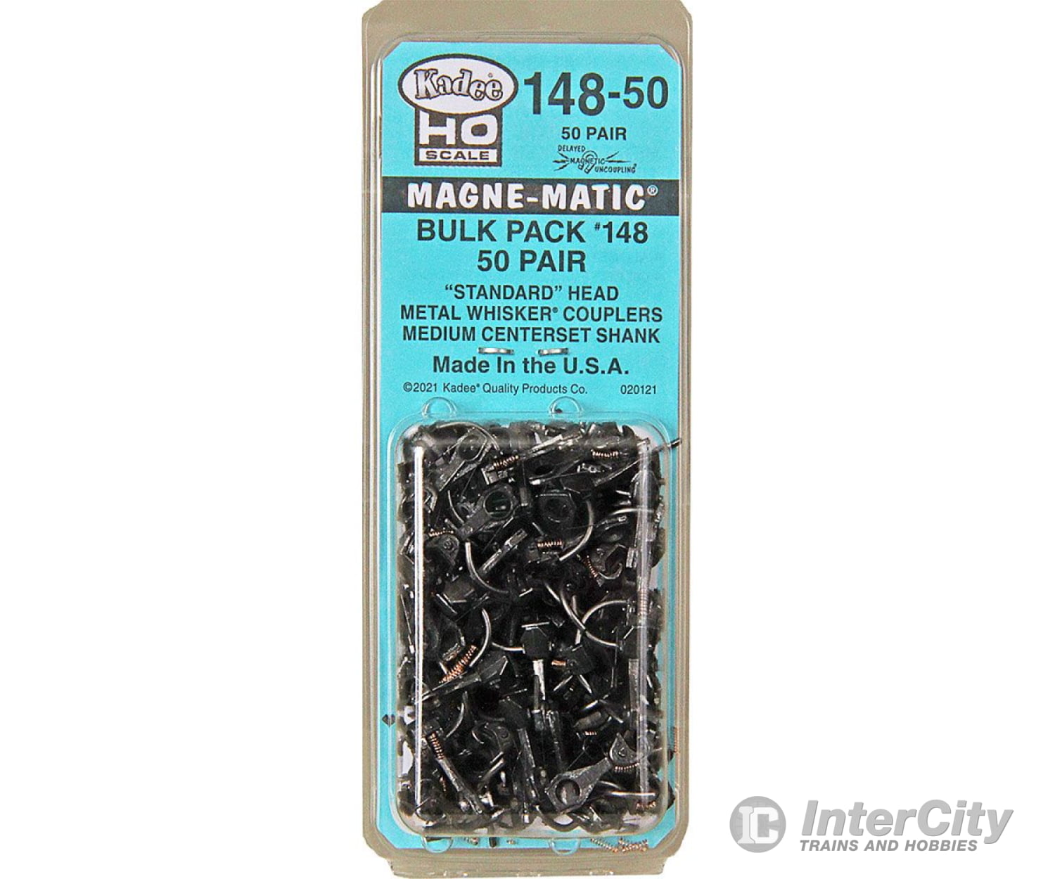 Kadee 14850 #148-50 Bulk Pack - 50 Pairs #148 Whisker(R) Metal Couplers -- Medium (9/32) Centerset