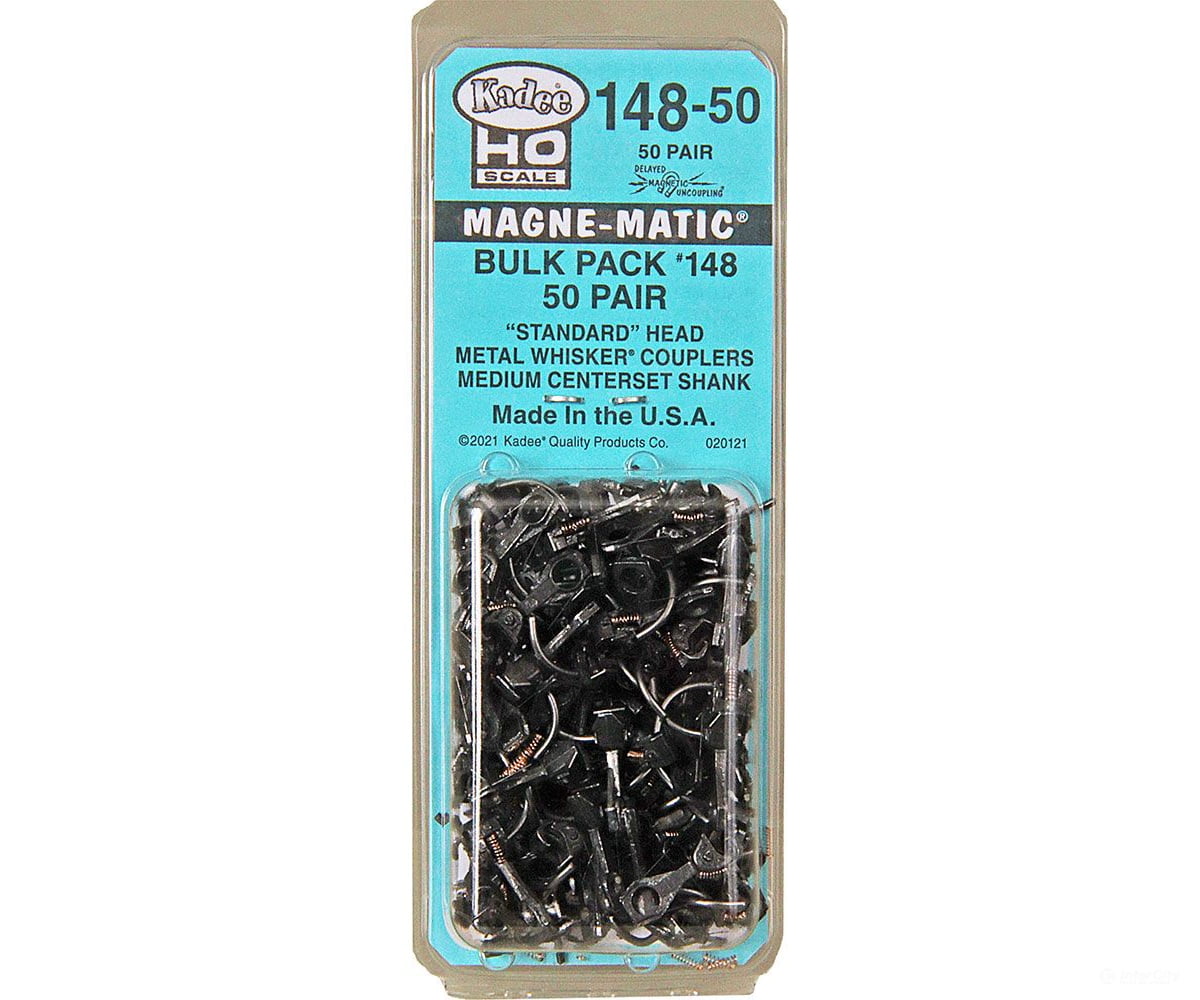Kadee 14850 #148-50 Bulk Pack - 50 Pairs #148 Whisker(R) Metal Couplers -- Medium (9/32) Centerset