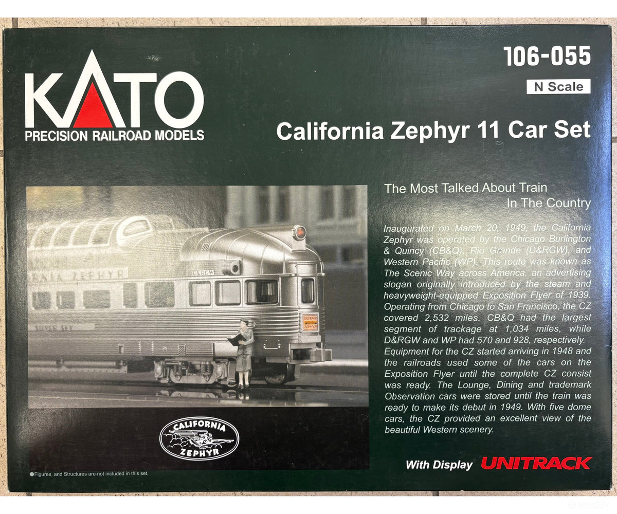 Kato 106-055 N California Zephyr Passenger Car 11 Car Set (CB&Q D&RGW WP) Zephyr - Passenger Cars