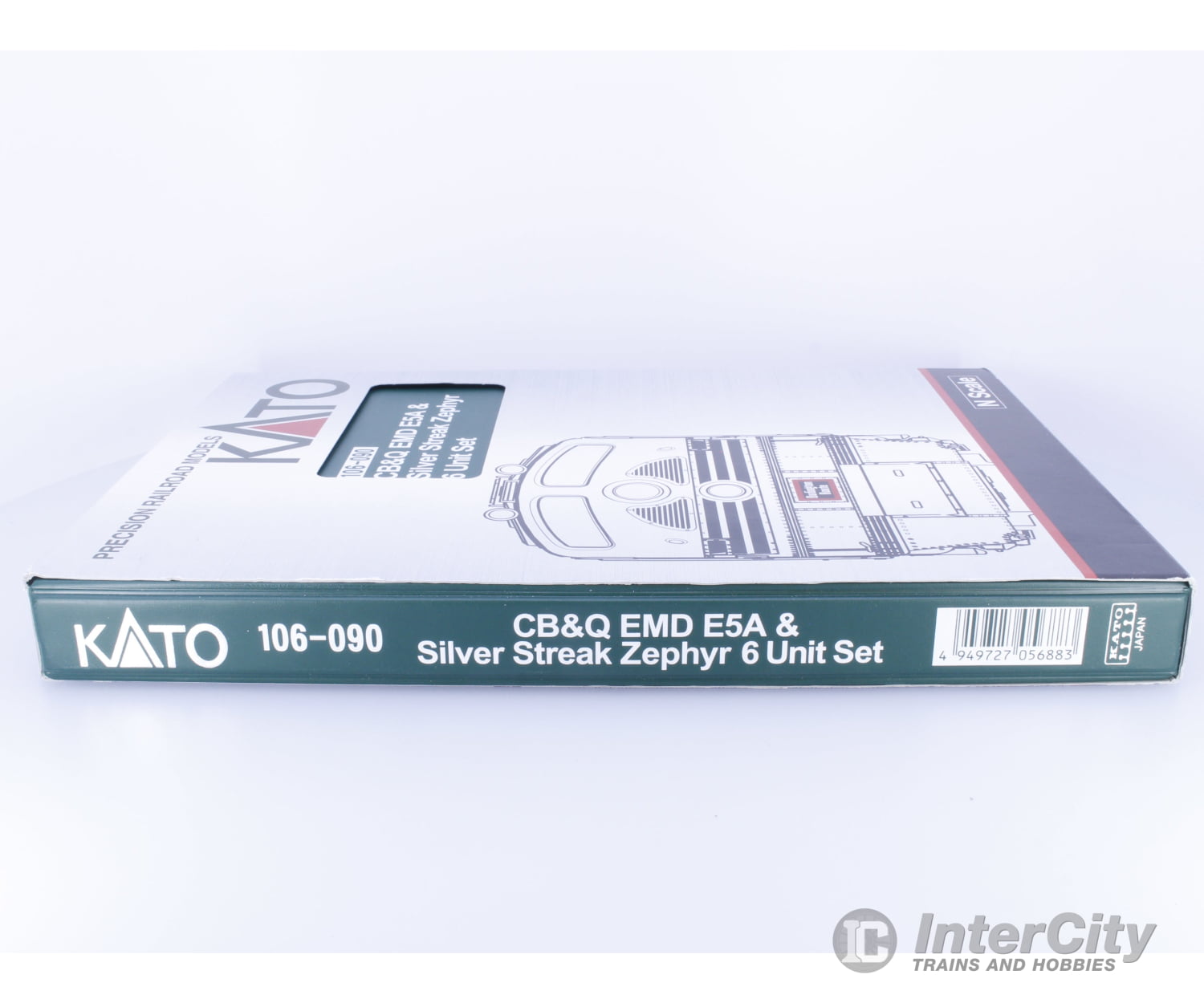 Kato 106-090 N EMD E5A & Silver Streak Zephyr 6 Unit Train Set Fully Lighted Chicago Burlington and Quincey (CBQ)
