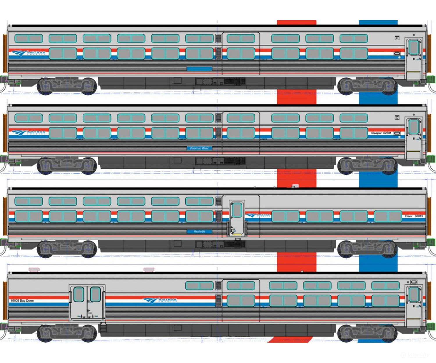 Kato 106-8004 N Viewliner Ii Set - 2 Sleepers Diner Baggage-Dorm Ready To Run -- Amtrak (Phase Iii;