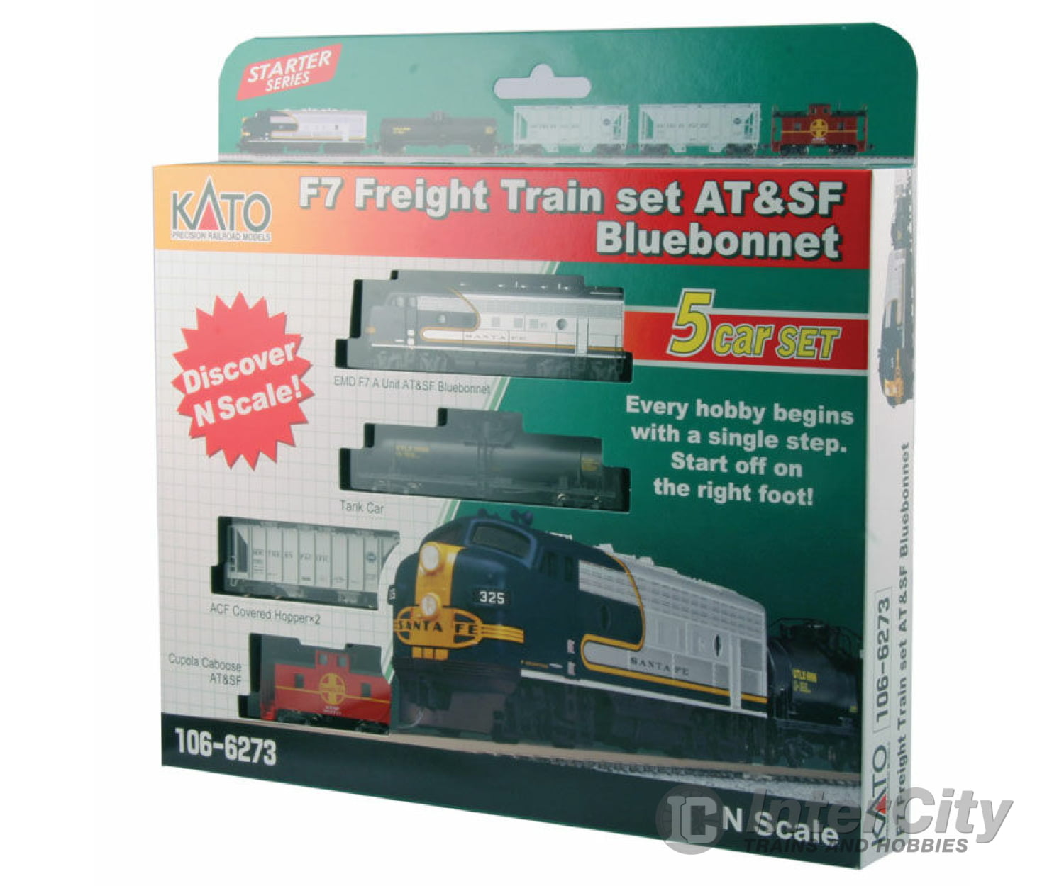 Kato 1066273 Diesel Freight Train-Only Set - Standard Dc -- Santa Fe Emd F7 (Warbonnet Blue Silver)