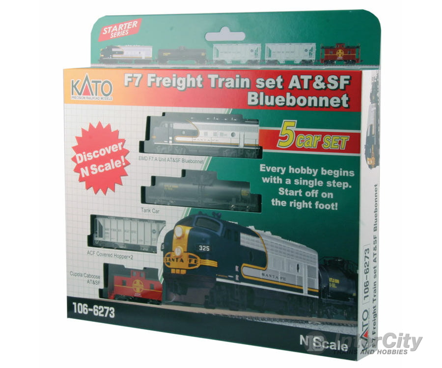 Kato 1066273 Diesel Freight Train-Only Set - Standard Dc -- Santa Fe Emd F7 (Warbonnet Blue Silver)