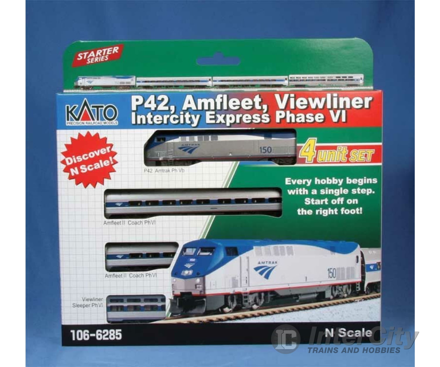 Kato 1066285DCC Amfleet - Viewliner Intercity Express Train-Only Set - DCC -- Amtrak GE P42 Locomotive & 3 Cars - Default Title (IC-381-1066285DCC)