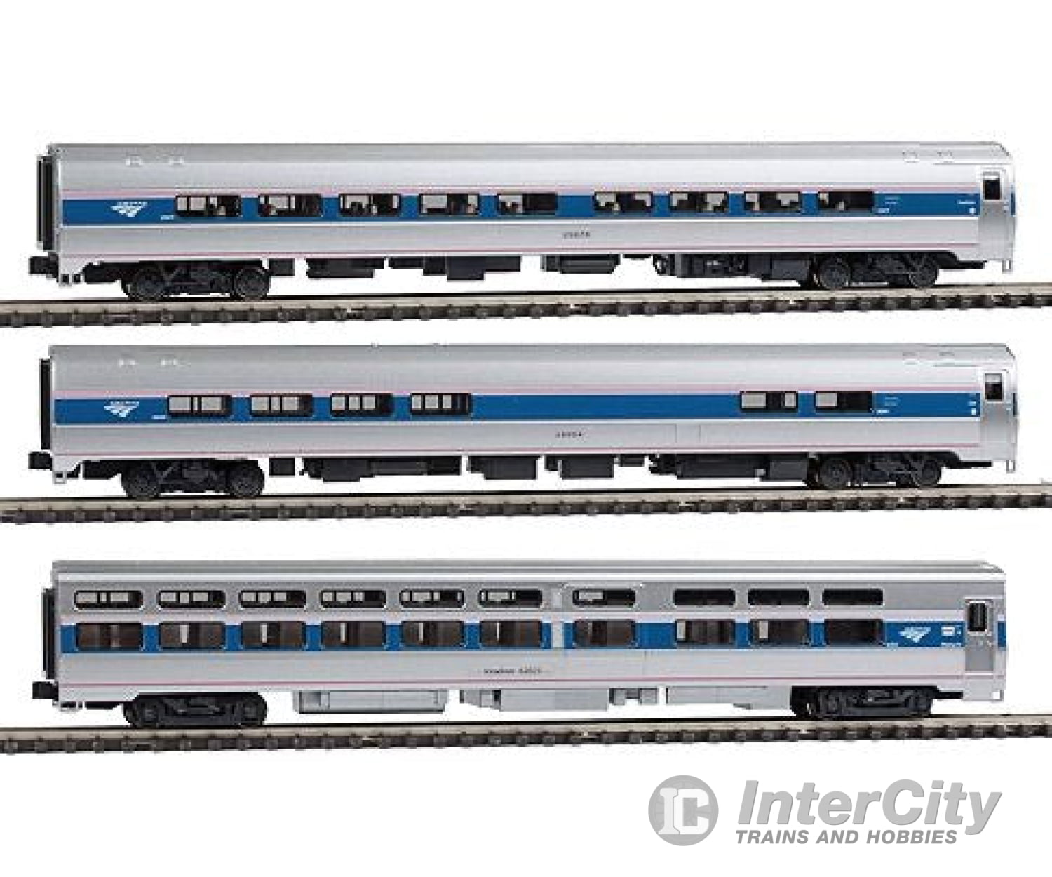 Kato 1066286 Intercity Express 3-Car Set - Ready to Run -- Amtrak (Phase IVb; silver, blue, red Pinstripes; 2000s Logo) - Default Title (IC-381-1066286)