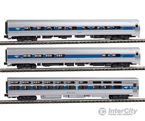 Kato 1066286 Intercity Express 3-Car Set - Ready to Run -- Amtrak (Phase IVb; silver, blue, red Pinstripes; 2000s Logo) - Default Title (IC-381-1066286)