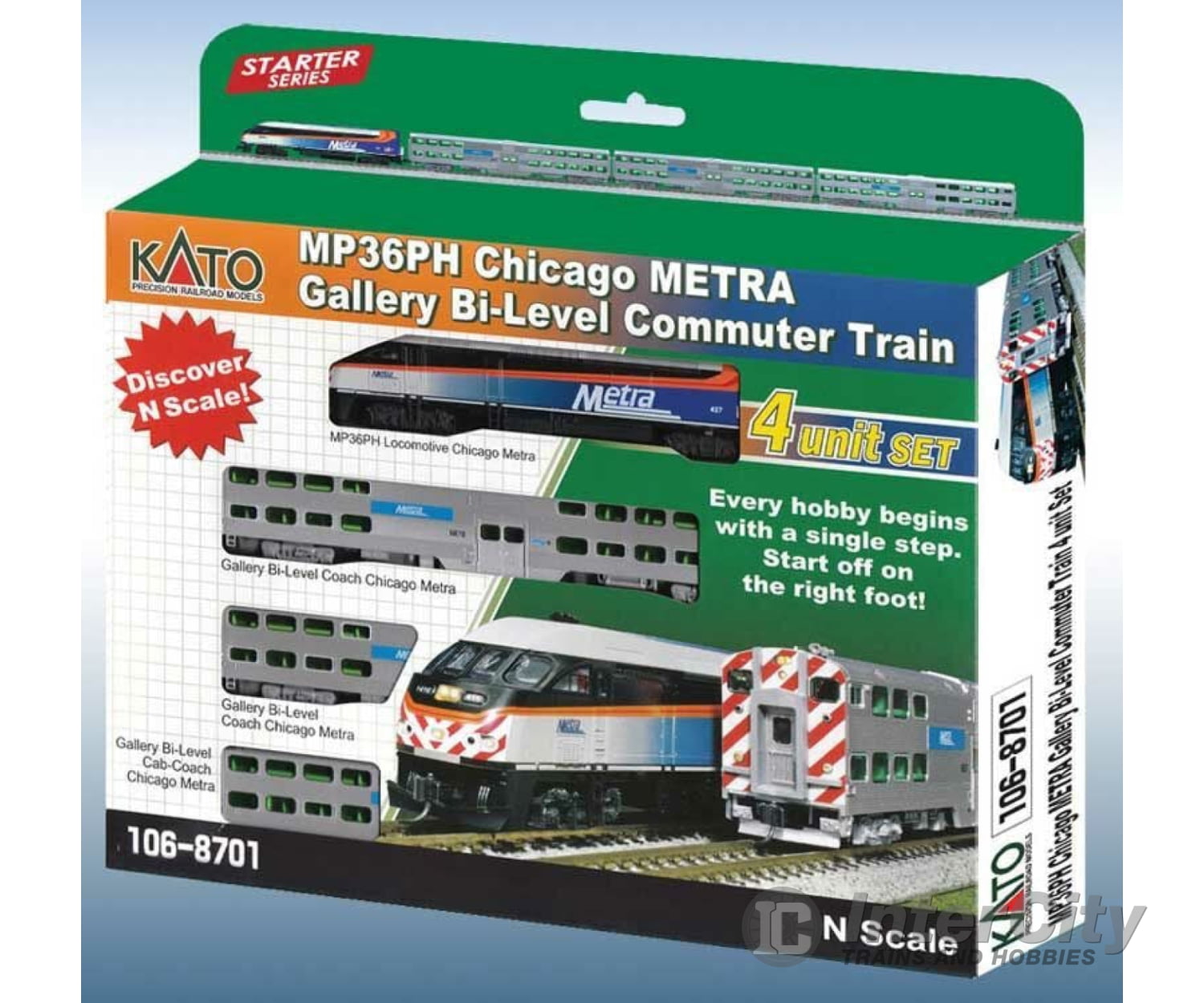 Kato 1068701DCC Chicago Metra Bi-Level Commuter Train-Only Set - DCC -- MP36PH Locomotive, 2 Bi-Level Coaches, Bi-Level Club Car - Default Title (IC-381-1068701DCC)