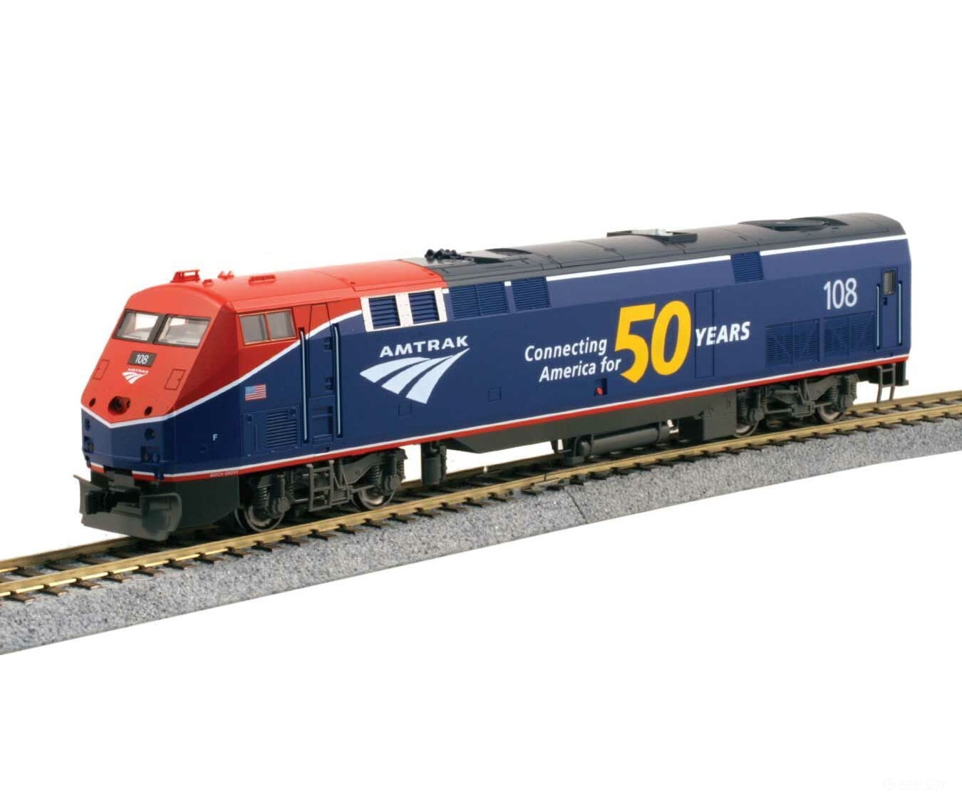 Kato 376115 GE P42 Genesis - Standard DC -- Amtrak #108 (50th Anniversary, Phase VI; blue, red) - Default Title (IC-381-376115)