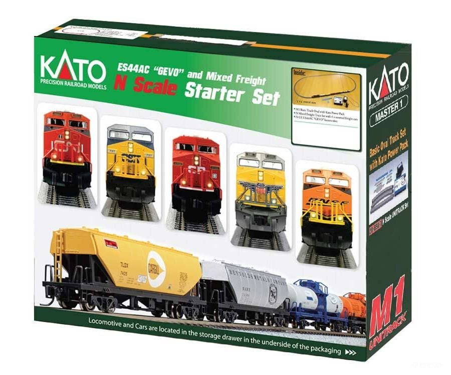 Kato N 1060021 GE ES44AC GEVO Mixed Freight Starter Set - Standard DC - CSX (Boxcar Logo) 6 Cars; Unitrack M1 Basic
