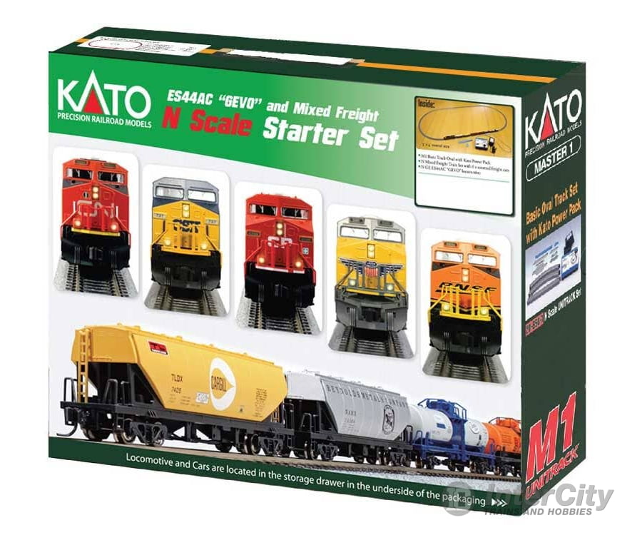 Kato N 1060024 GE ES44AC GEVO Mixed Freight Starter Set - BNSF Railway (Wedge) 6 Cars; Unitrack M1 Basic 4-1/2 x 2’