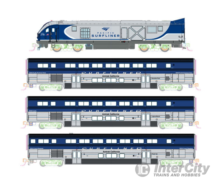 Kato N 1060048 Amtrak Pacific Surfliner Starter Set - Standard DC - Amtrak SC-44 3 Cars Unitrack Oval Power Pack SX