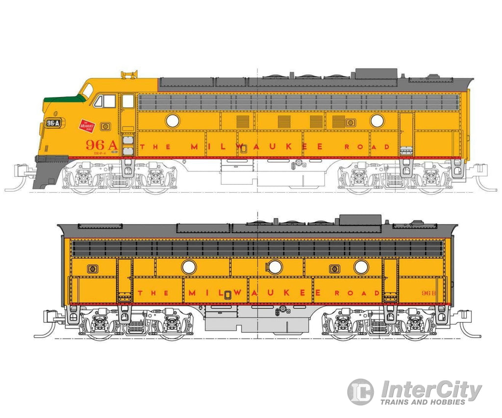 Kato N 1060432 Emd Fp7A-F7B Set - Standard Dc Milwaukee Road #96A 96B (Post 1955 Armour Yellow Gray