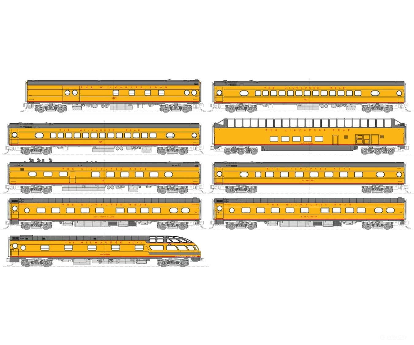 Kato N 106089 Olympian Hiawatha 9-Car Passenger Set - Post-1955 Version Ready To Run Milwaukee Road