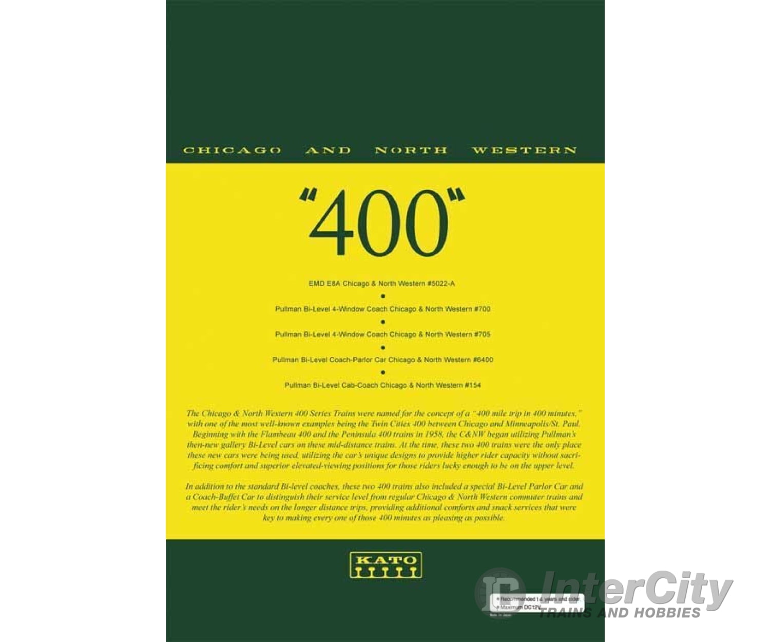 Kato N 106104 CNW "400" EMD E8A and 5-Car Train-Only Set - Standard DC -- Chicago & North Western (yellow, green) - Default Title (CH-381-106104)