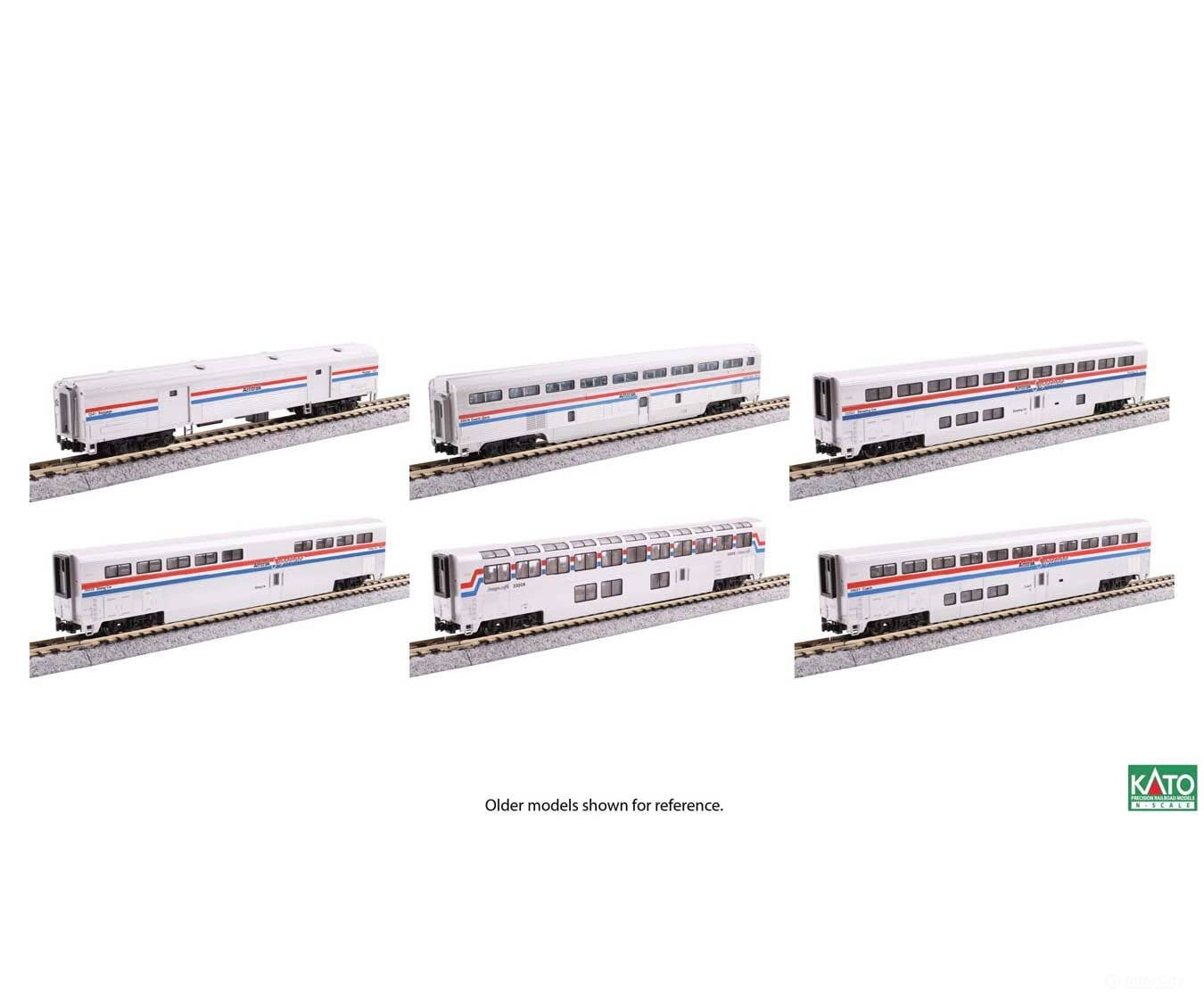 Kato N 1063531 Amtrak Baggage Car & 5 Superliner I Car Set - Amtrak Superliner I Phase III 6 Car Set - Starter & Train