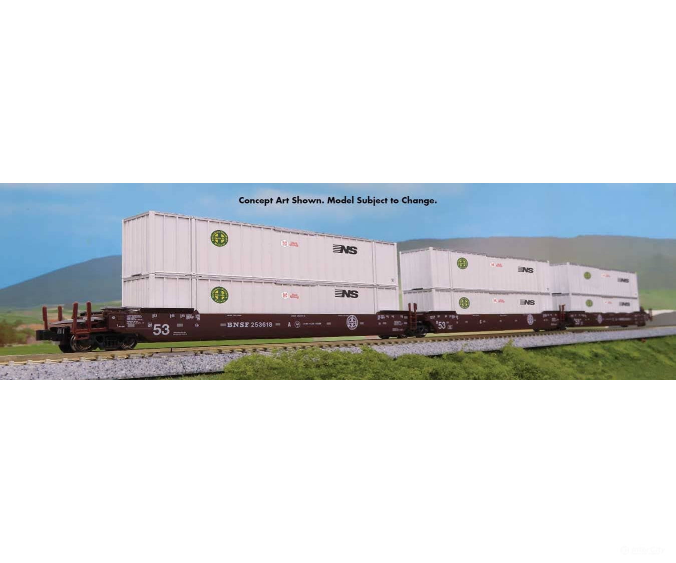 Kato N 1066185 Gunderson MAXI-IV 3-Unit Well Car with 6 53’ Containers - BNSF Railway #253770 (Boxcar Red Circle/Cross