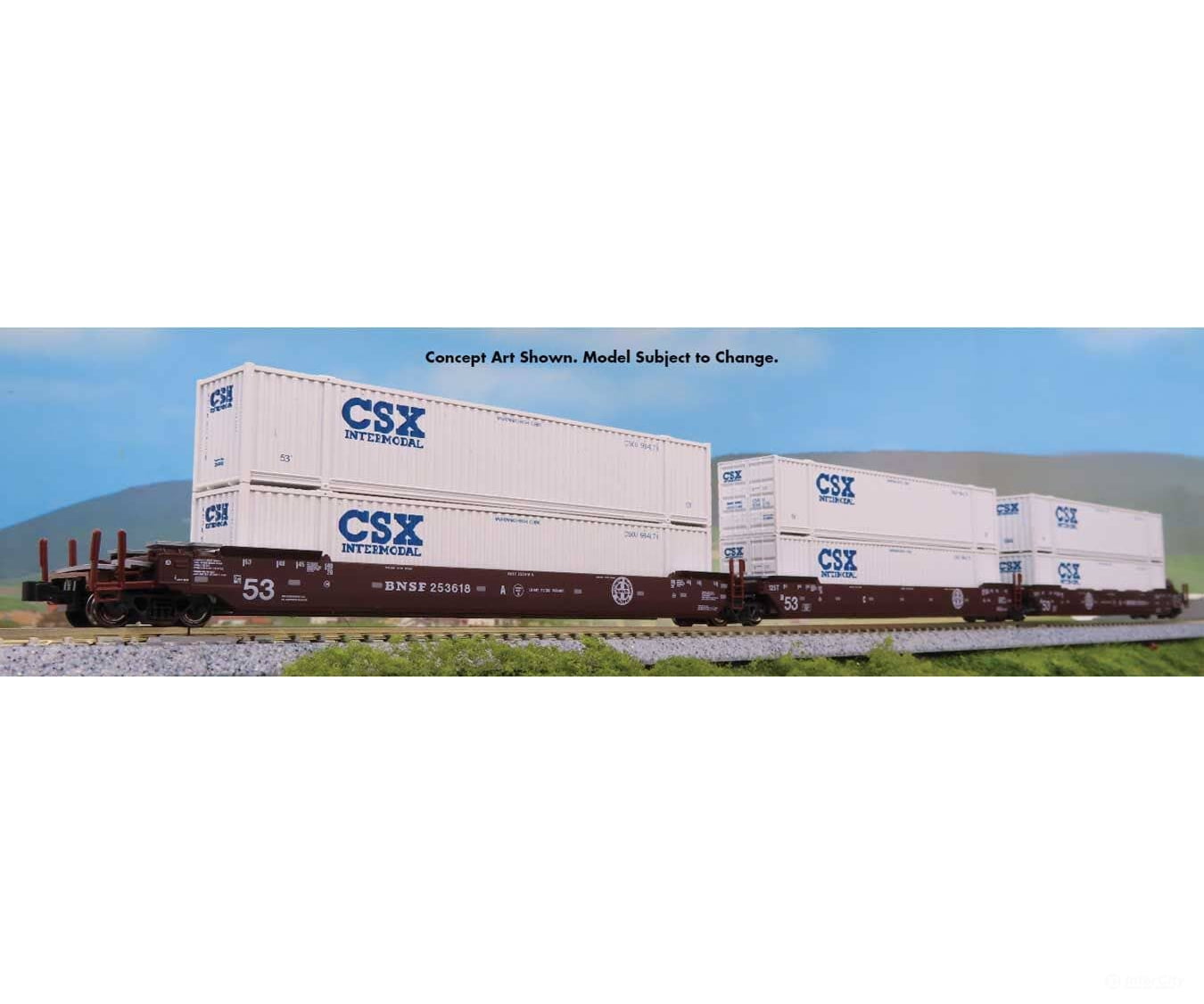Kato N 1066186 Gunderson MAXI-IV 3-Unit Well Car with 6 53’ Containers - BNSF Railway #253806 (Boxcar Red Circle/Cross