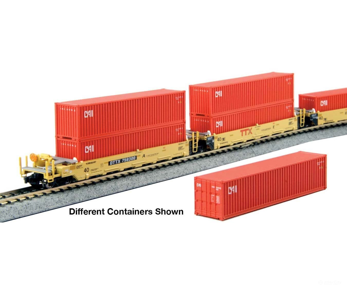 Kato 1066213 Gunderson Maxi-I 5-Unit Container Well Car w/40' Containers - Ready to Run -- TTX #759368 (yellow, red logo) & Yang Ming Containers (gray) - Default Title (IC-381-1066213)