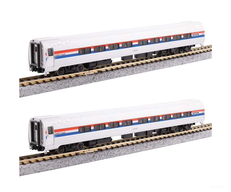 Kato N 1066293 Amfleet II Coach 2-Pack - Amtrak #25068 25000 (Phase III equal red white blue stripes) - Passenger Cars