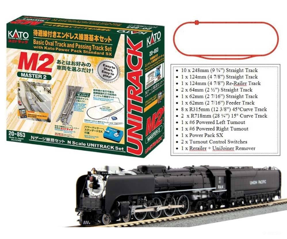 Kato N 1070002 Union Pacific 4-8-4 FEF-3 Starter Set - Standard DC - Loco M2 unitrack Oval with Siding Power Pack SX