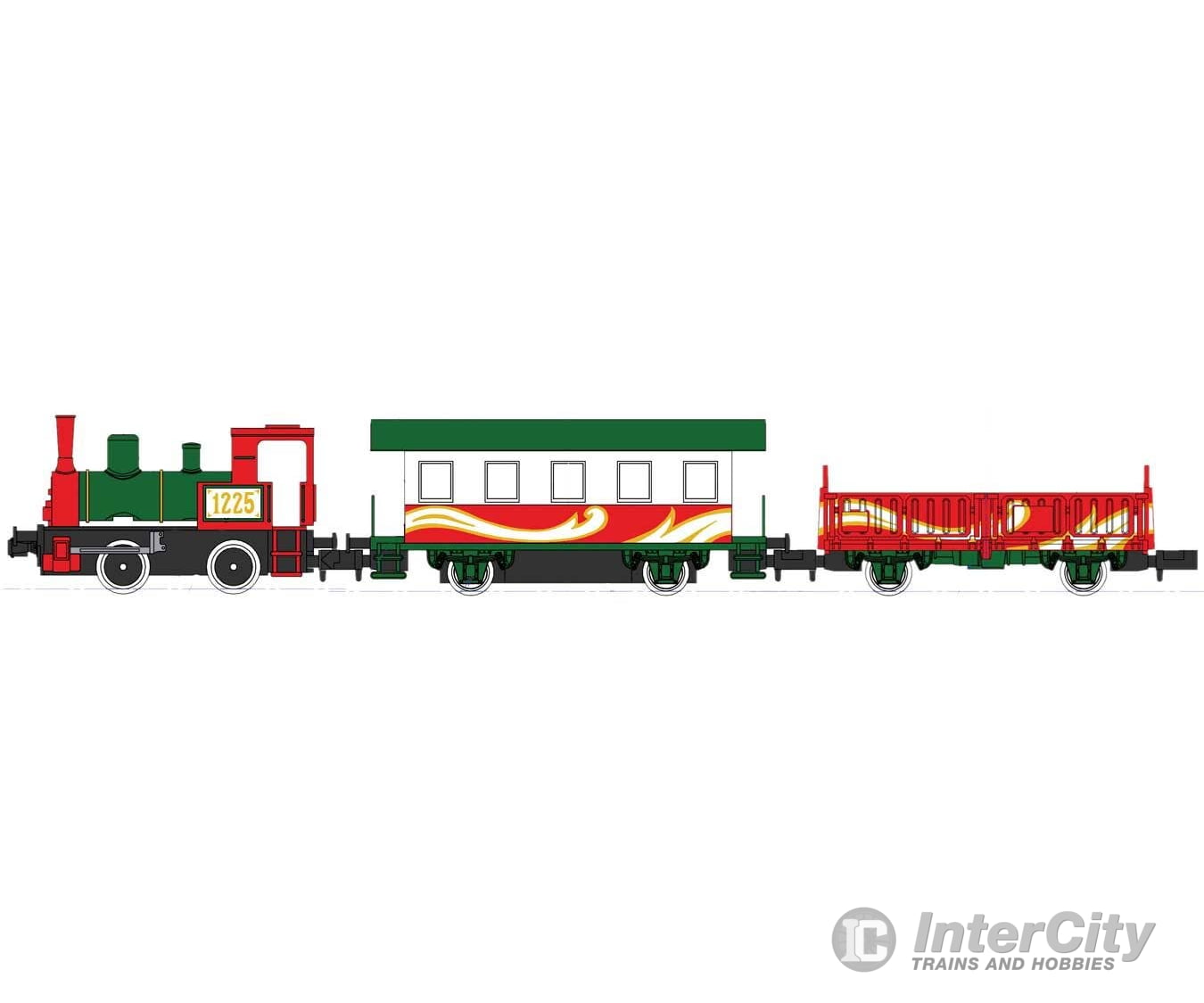 Kato N 1225 Christmas Train-Only Set - Standard DC - Pocket Line - 0-4-0T #1225 Powered Passenger Car Gondola