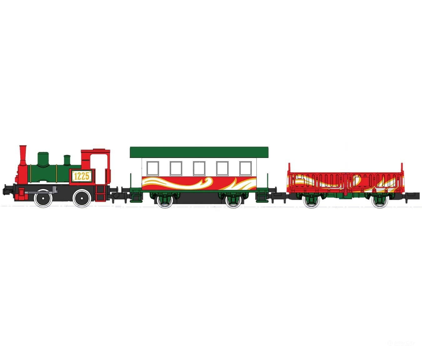 Kato N 1225 Christmas Train-Only Set - Standard DC - Pocket Line - 0-4-0T #1225 Powered Passenger Car Gondola