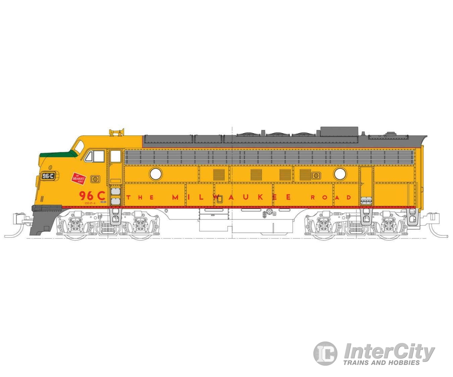 Kato N 1762303 Emd Fp7A - Standard Dc Milwaukee Road #96C (Post 1955 Armour Yellow Gray Red)