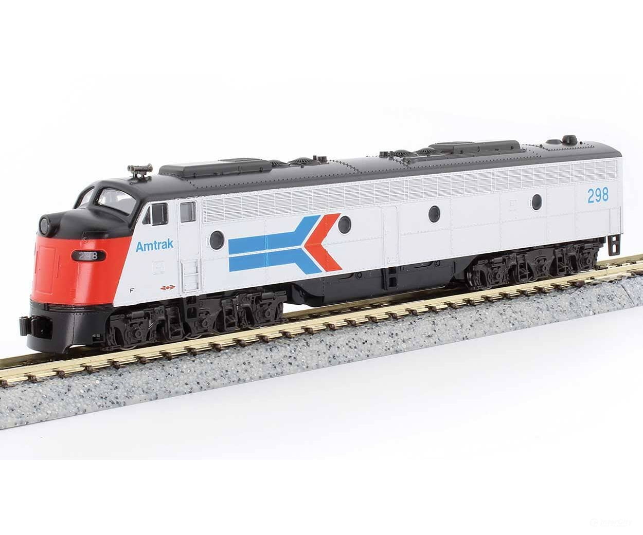 Kato N 1765346 EMD E8A w/Single Headlight & Passenger Pilot - Standard DC - Amtrak #298 (Phase I silver red blue black)
