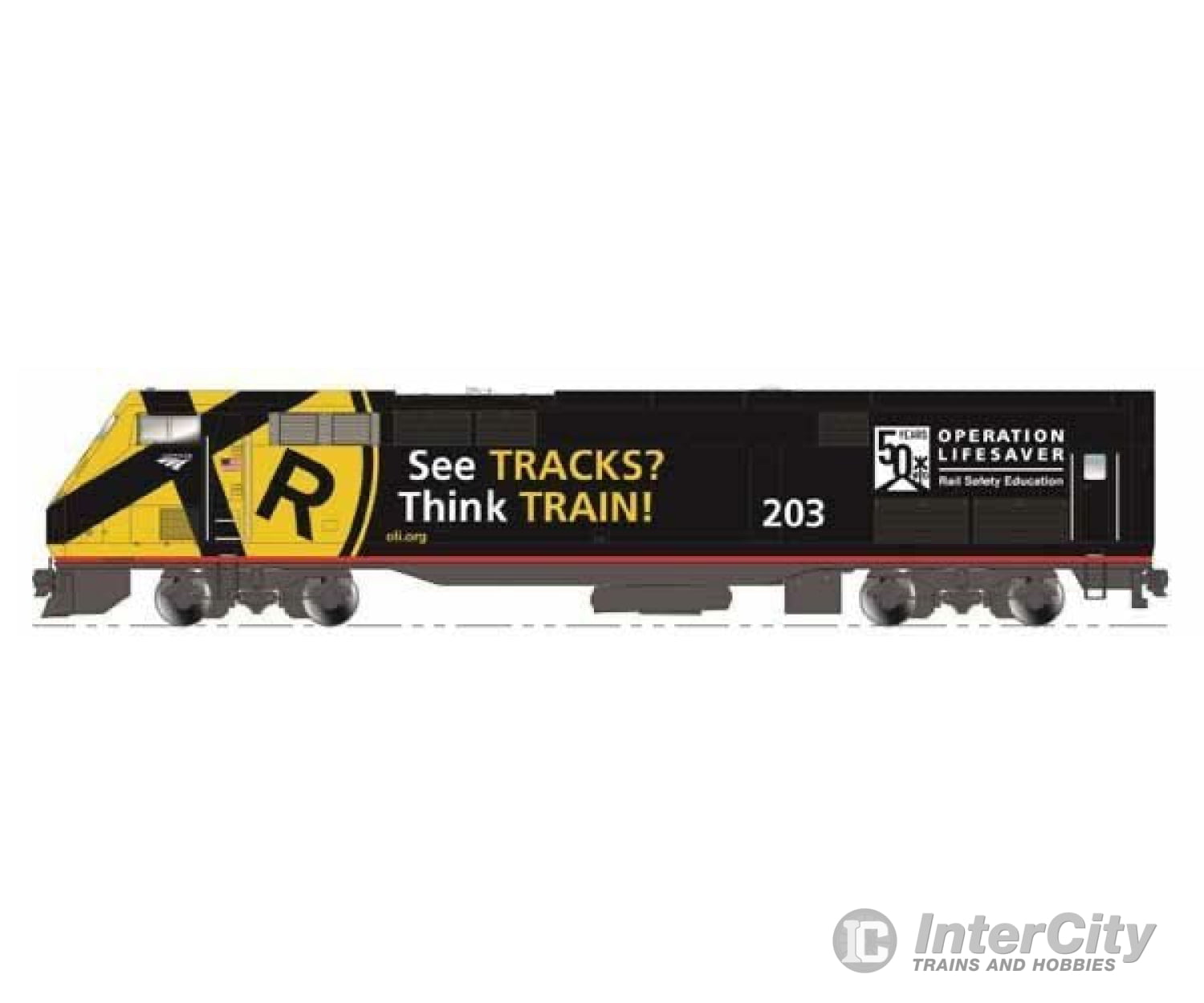 Kato N 1766039 GE P42 Genesis - Standard DC -- Amtrak #203 (Operation Lifesaver 50th Anniversary, black, yellow) - Default Title (CH-381-1766039)