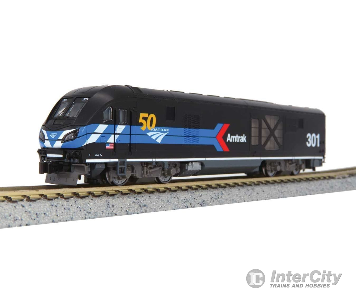 Kato N 1766050 Siemens ALC-42 Charger - Standard DC -- Amtrak #301 (Day One Scheme, 50th Anniversary; black, blue, red, white) - Default Title (CH-381-1766050)