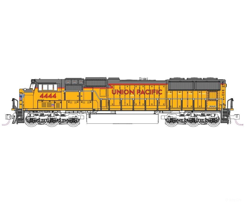 Kato N 1767618DCC EMD SD70M with Flat Radiators - DCC - Union Pacific #4444 (Armour Yellow gray red yellow Frame