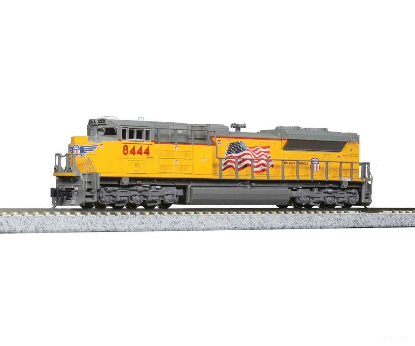 Kato N 1768404DCC EMD SD70ACe - DCC -- Union Pacific #8444 (Armour Yellow, gray; "Building America" Logo, U.S. Flag) - Default Title (CH-381-1768404DCC)