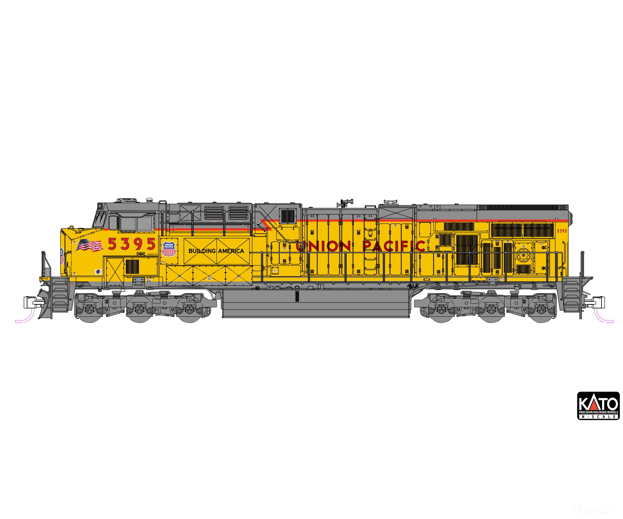 Kato N 1768965DCC GE ES44AC GEVO - DCC - Union Pacific #5395 (2020s Armour Yellow gray Nose Flag) Locomotives