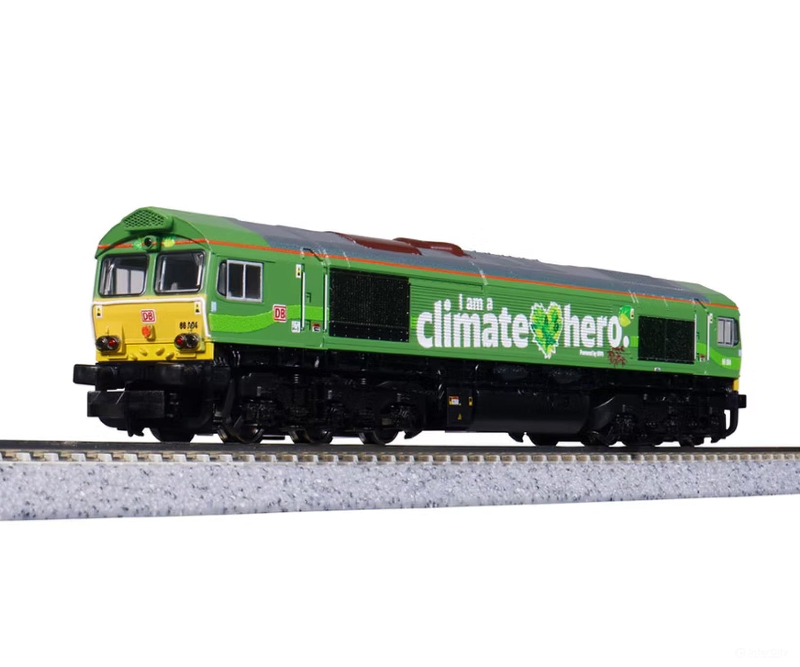 Kato N 17751E DB Cargo Class 66 ’Climate Hero’ Diesel Locomotive (Analog DC) - European Locomotives