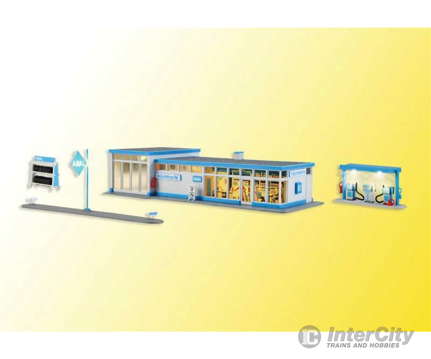 Kibri Ho 38544 Aral Gas Station With Led Light -- Kit - 7-11/16 X 3-1/2 1-3/4 19.5 9 4.5Cm