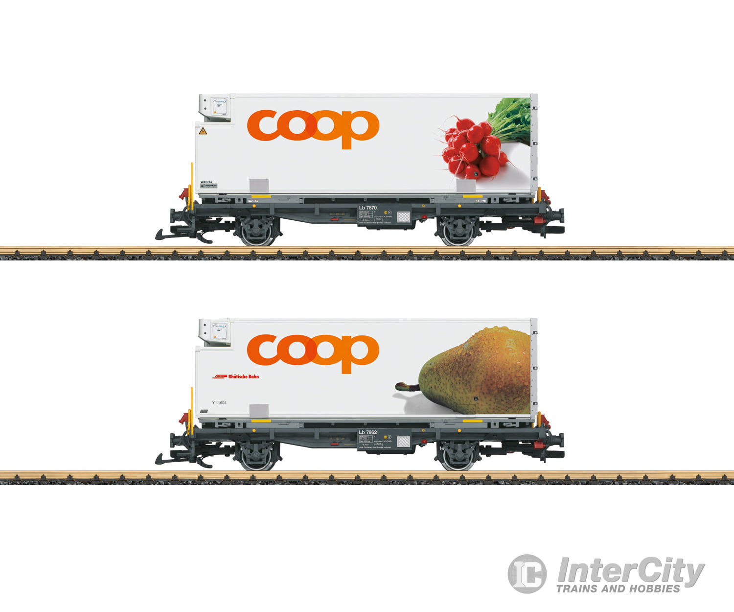 Lgb 45889 G Rhb ’Coop®’ Container Transport Car Set European Freight Cars