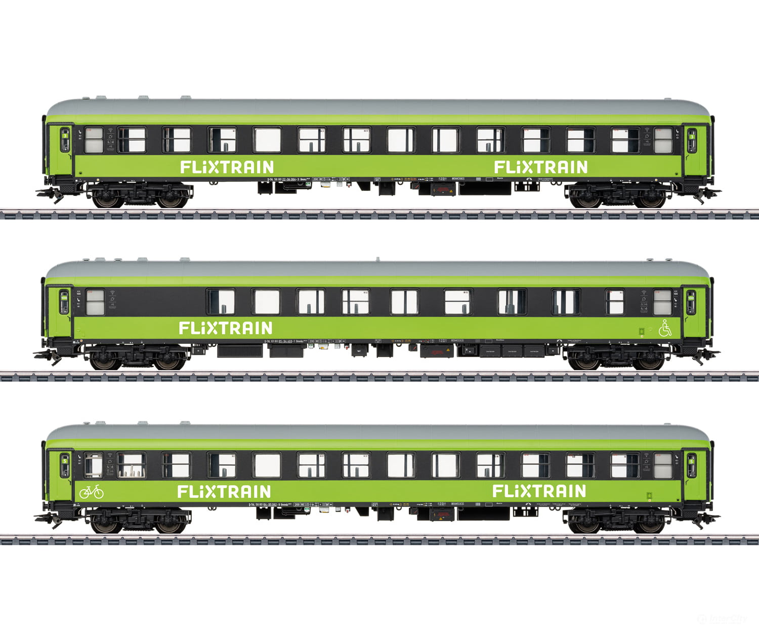 Marklin 42957 HO ’FlixTrain’ Express Train Car Set 1 (MHI Exclusive Item) - European Passenger Cars