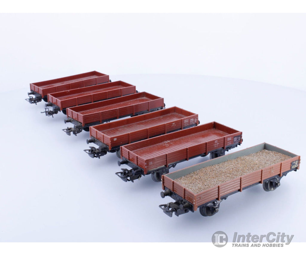 Marklin 4423 Ho Db Lot Of 6 Low Side Flat Cars - One W. Ballast 464637 European Freight Cars
