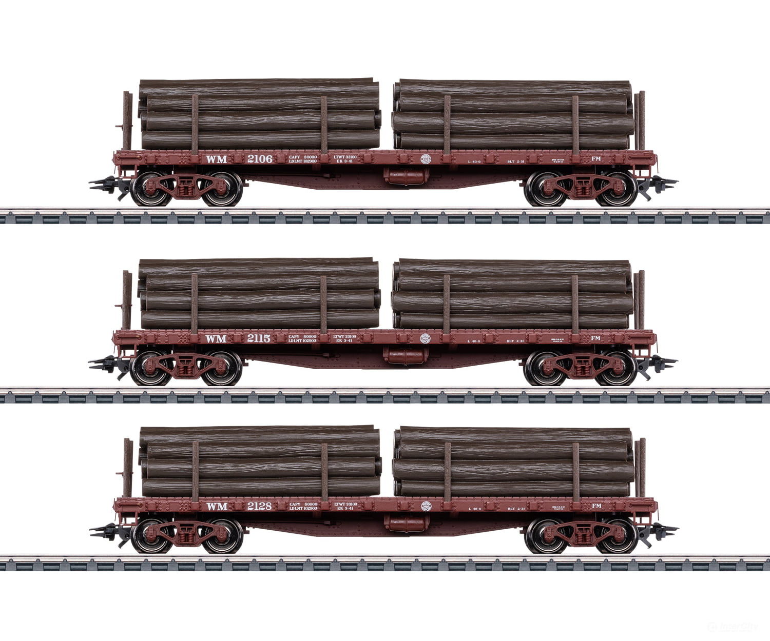 Marklin 45600 HO US Flat Car Set with Log Loads (for Marklin Shay) Freight Cars