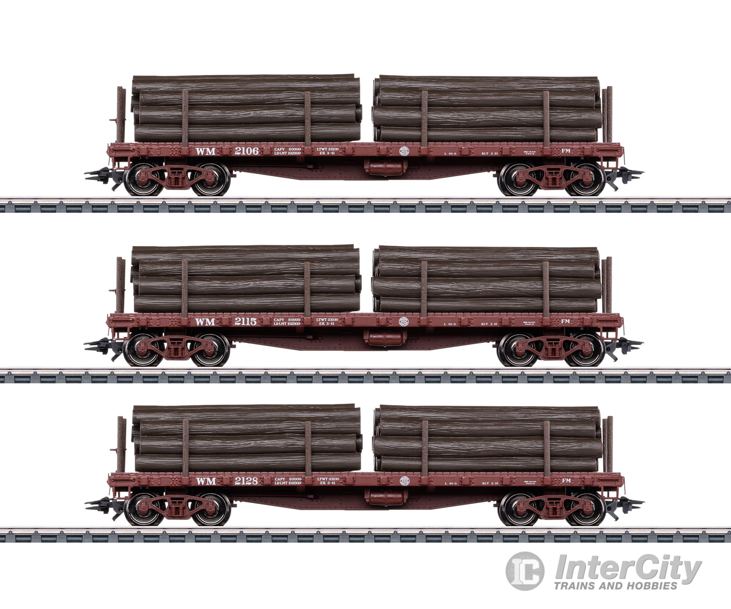 Marklin 45600 HO US Flat Car Set with Log Loads (for Marklin Shay) Freight Cars