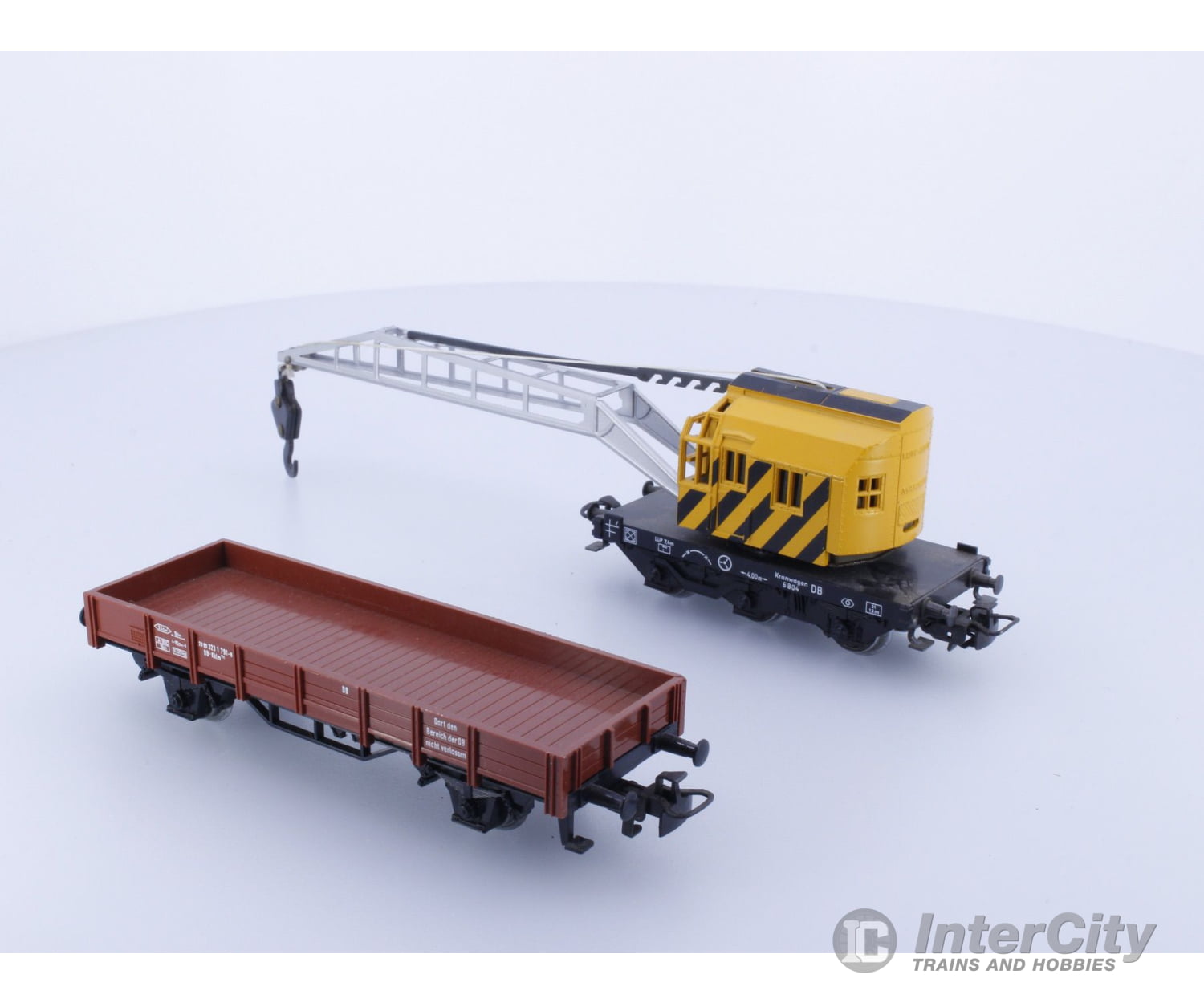 Marklin 4671 Ho Db Yellow Crane Car With Brown Low Side Flat 6804 European Freight Cars