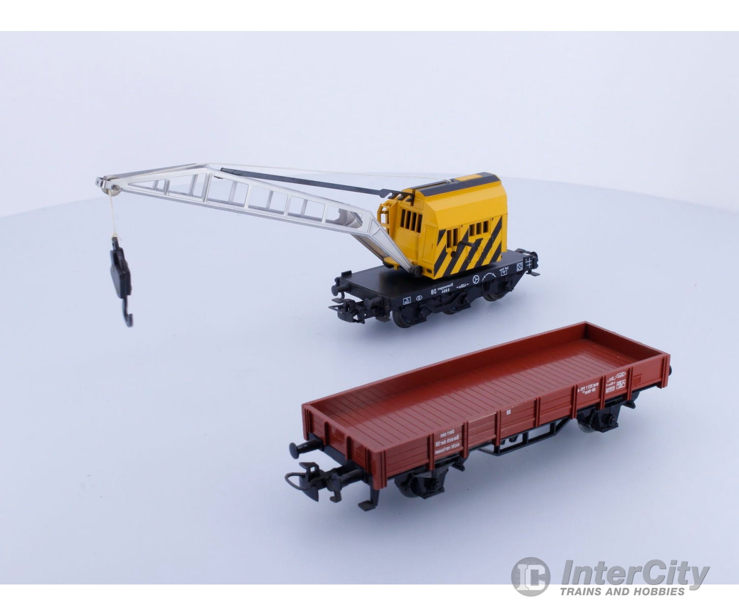 Marklin 4671 Ho Db Yellow Crane Car With Brown Low Side Flat 6804 (#1) European Freight Cars
