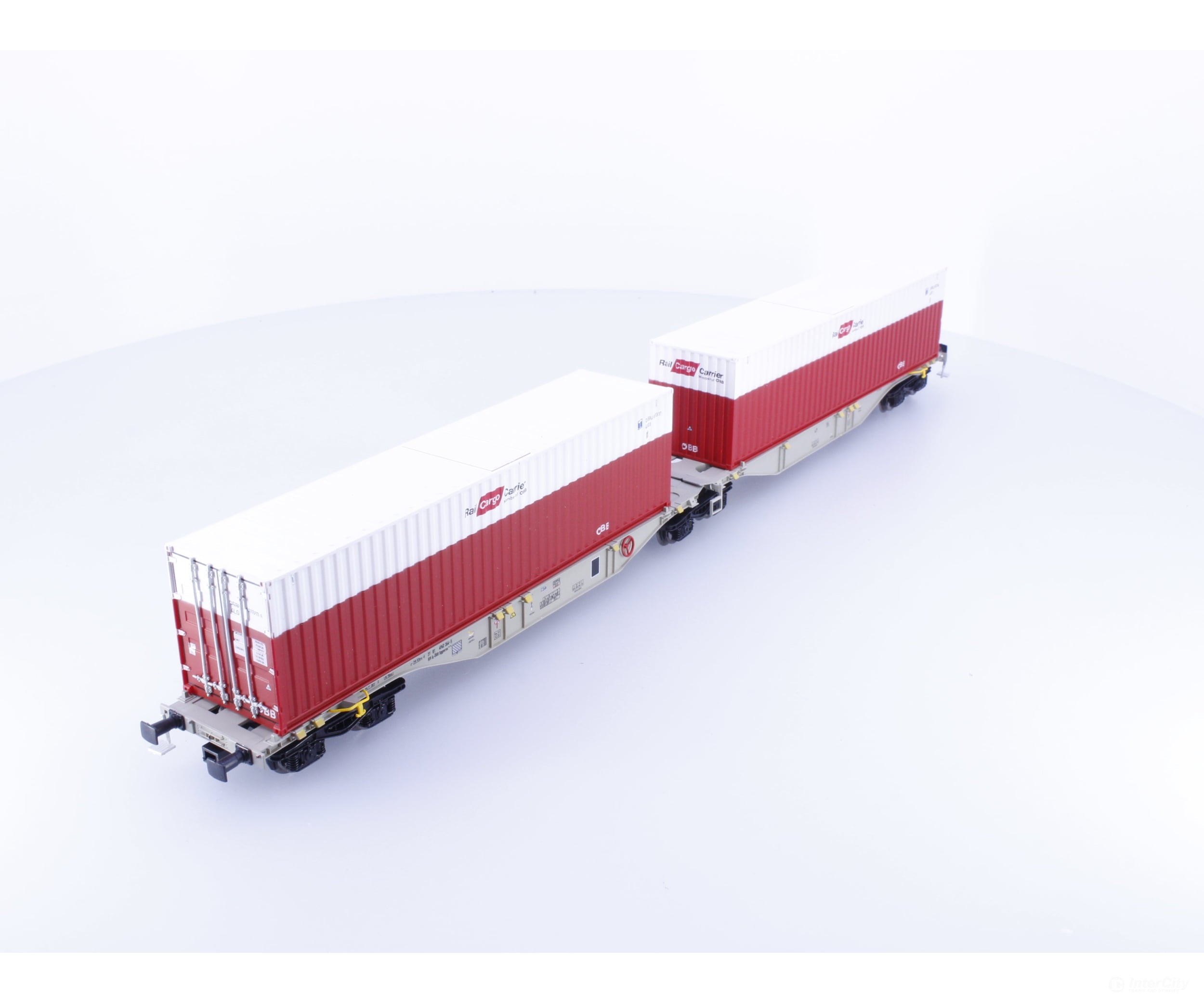 Mehano 58864 HO OBB Cargo RailCargo Dual Intermodal Flat Cars with Containers - European Freight Cars