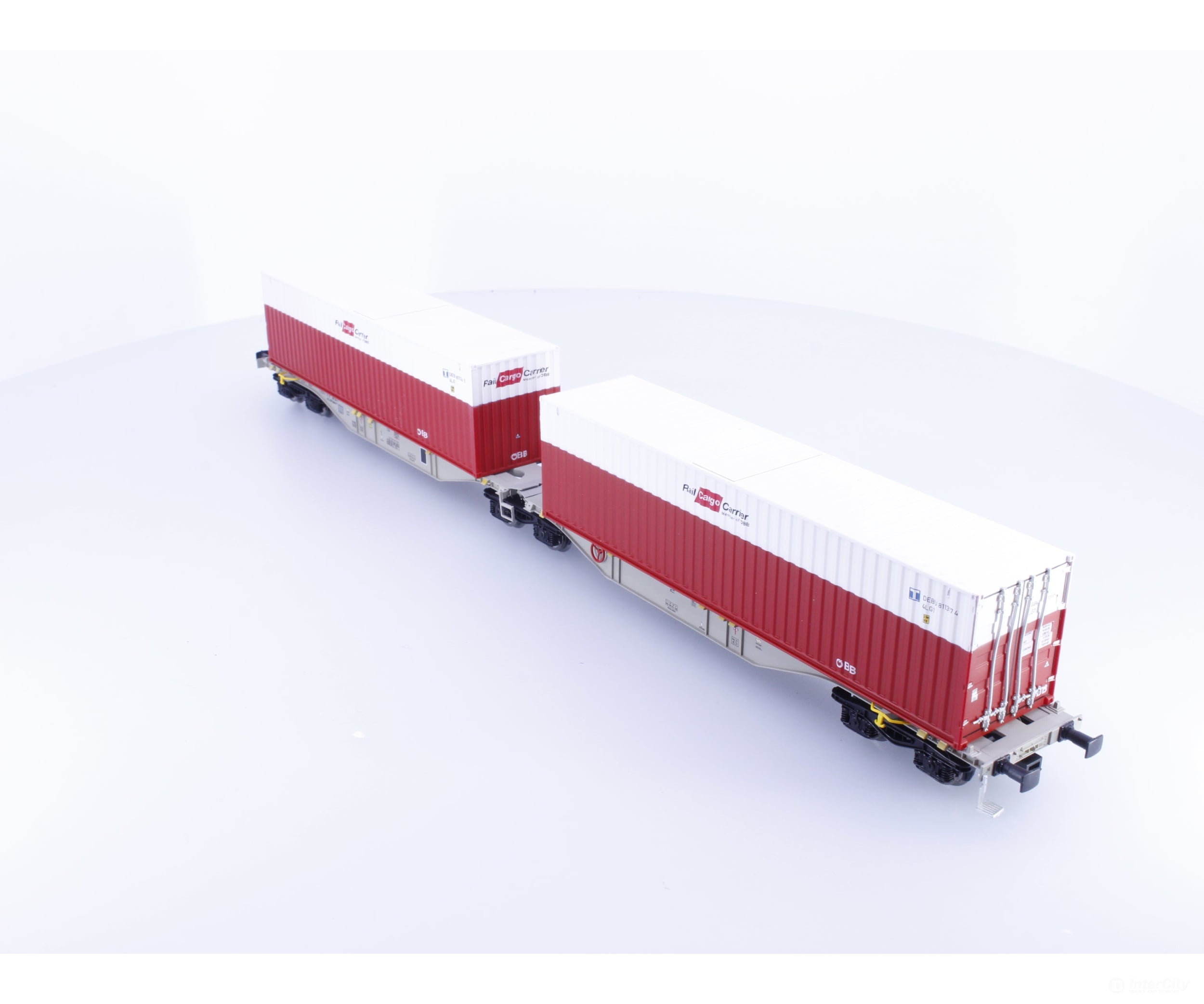 Mehano 58864 HO OBB Cargo RailCargo Dual Intermodal Flat Cars with Containers - European Freight Cars