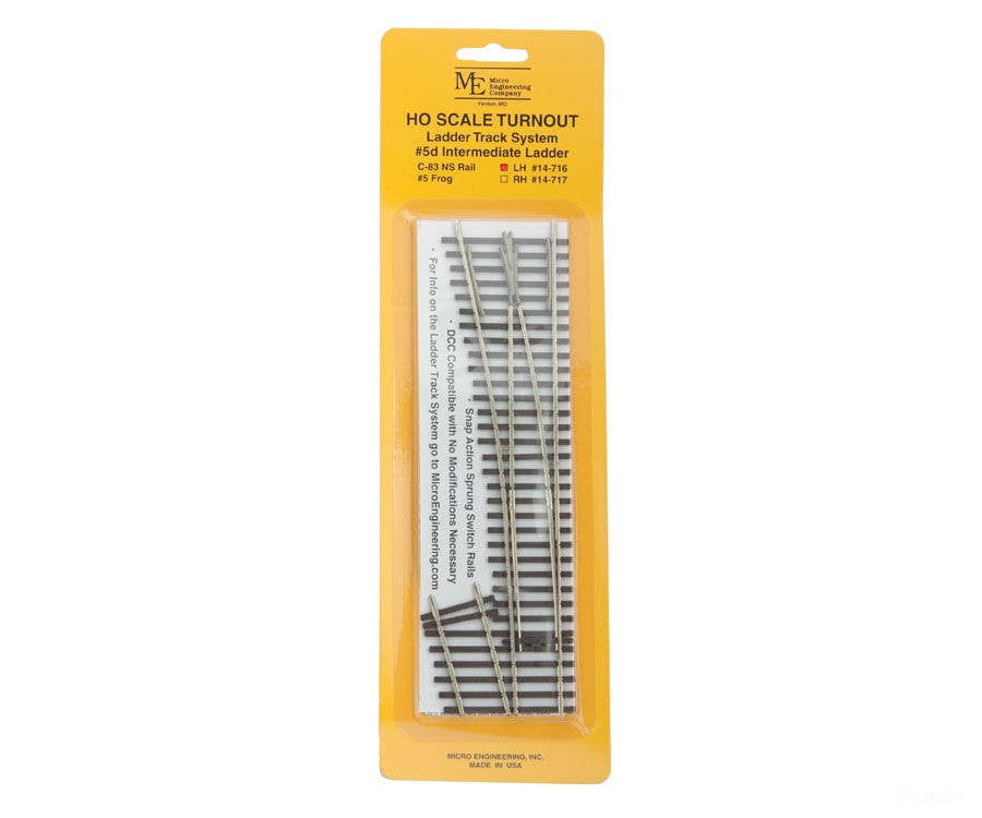 Micro Engineering HO 14716 Code 83 Ladder Track System Turnout - #5d Left-Hand Intermediate Ladder Track & Turnouts