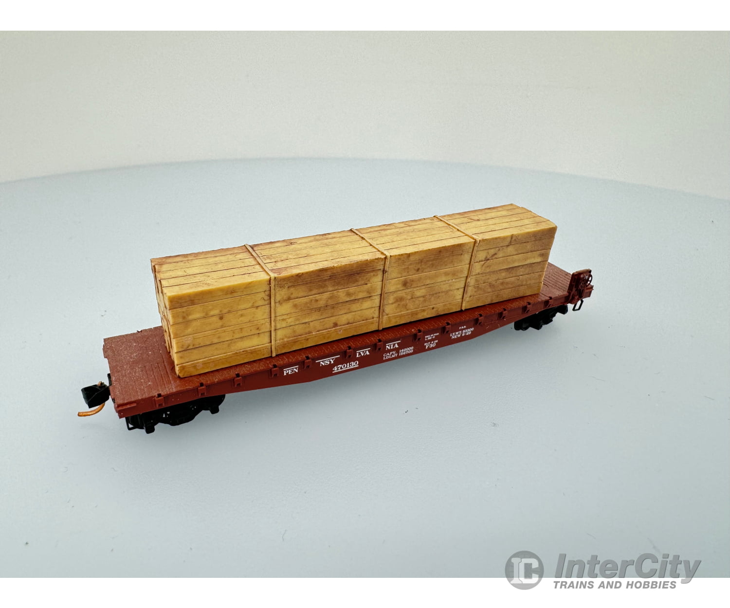 Micro Trains 04500140 N 50’ Flat Car Fishbelly Side W/Side Mount Brake Wheel W/Load Pennsylvania